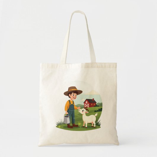 かわいい小さな農家の少年とヤギ トートバッグ (正面)