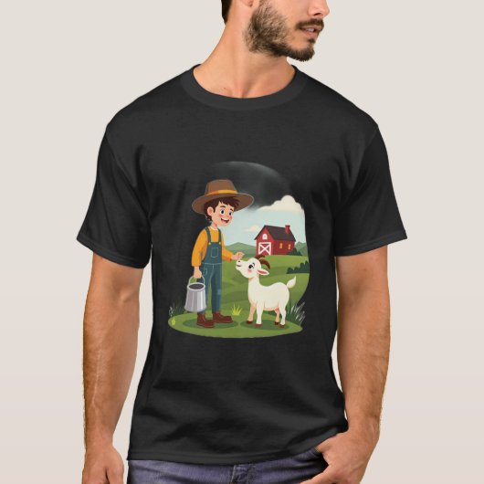 かわいい小さな農家の少年とヤギ Tシャツ (正面)