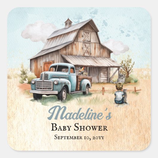 かわいい小さな農家の赤ちゃんシャワー スクエアシール (正面)