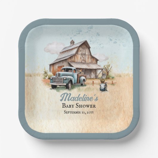 かわいい小さな農家の赤ちゃんシャワー ペーパープレート (正面)