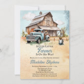 かわいい小さな農家納屋 トラック男の子の赤ちゃんシャワー 招待状 (正面)