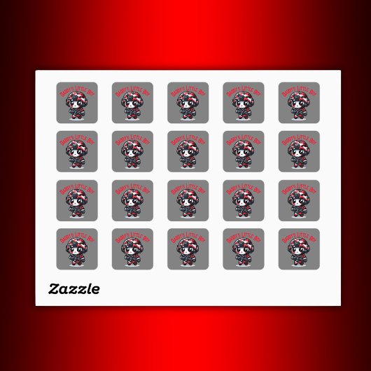 かわいい小さな迷彩柄ガイ – 赤、黒、白 | スクエアシール