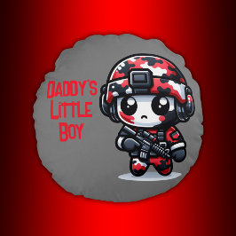 かわいい小さな迷彩柄ガイ – 赤、黒、白 | ラウンドクッション