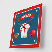 かわいい小さな野球選手キッズルーム スクエア壁時計 (傾斜)