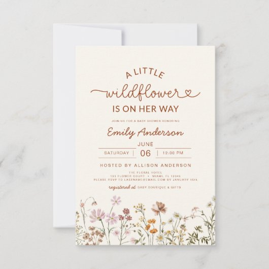 かわいい小さな野生の花テラコッタ赤ちゃんシャワー 招待状 (正面)