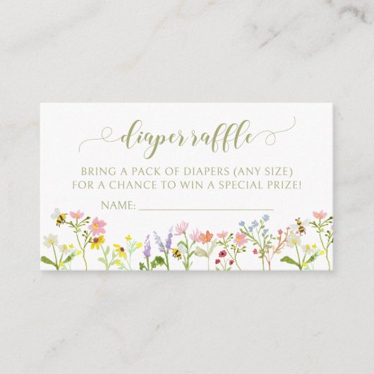 かわいい小さな野花の赤ちゃんシャワーおむつラッフル エンクロージャーカード (正面)