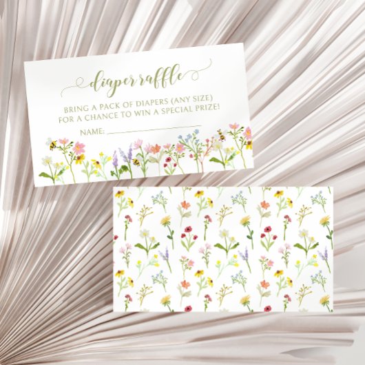 かわいい小さな野花の赤ちゃんシャワーおむつラッフル エンクロージャーカード