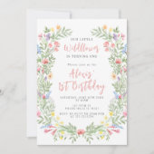 かわいい小さな野花1st誕生日ガールパーティー 招待状 (正面)