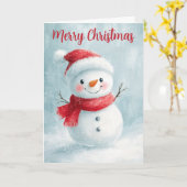 かわいい小さな雪だるまのクリスマスカード カード (黄色い花)