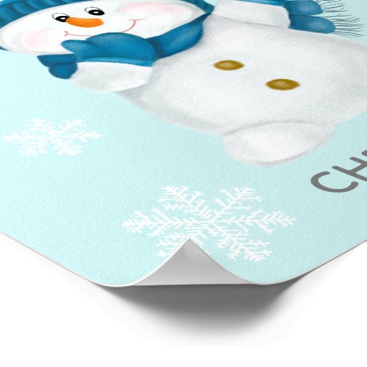 かわいい小さな雪だるまの水色外は寒い！ ポスター (角)