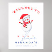 かわいい小さな雪だるまへようこそ冬の赤ちゃんシャワー ポスター (正面)