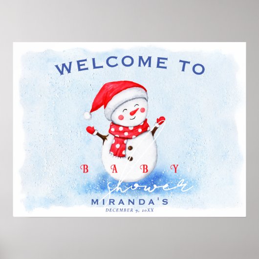 かわいい小さな雪だるまへようこそ冬の赤ちゃんシャワー ポスター (正面)