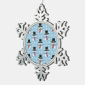 かわいい小さな雪だるまパターン スノーフレークピューターオーナメント (右)