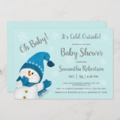 かわいい小さな雪だるま赤ちゃんシャワー外は寒い 招待状 (正面/裏面)