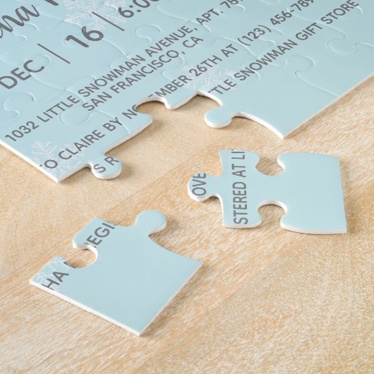 かわいい小さな雪だるま赤ちゃんシャワー招待状のお願い ジグソーパズル (側面)