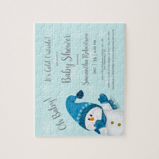 かわいい小さな雪だるま赤ちゃんシャワー招待状のお願い ジグソーパズル (縦)