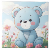 かわいい小さな青いテディベアの庭 タイル (正面)