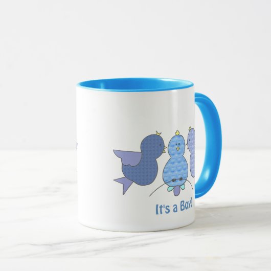 かわいい小さな青いパターンの鳥それが男の子のカスタム マグカップ (正面右)