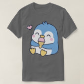 かわいい小さな青いペンギン、アイスクリームが大好き Tシャツ (デザイン正面)