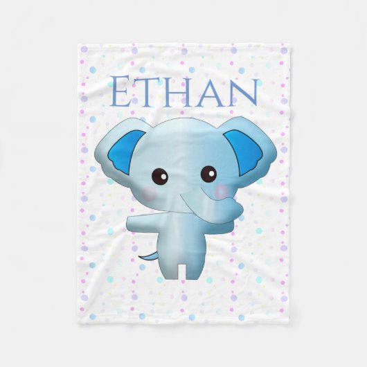 かわいい小さな青い男の子ゾウ フリースブランケット (正面)