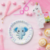 かわいい小さな青い男の子ゾウ ペーパープレート (パーティー)