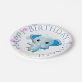 かわいい小さな青い男の子ゾウ ペーパープレート (アングル)