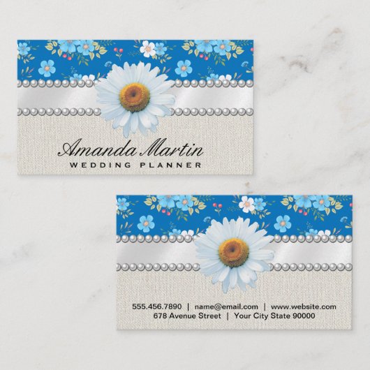 かわいい小さな青い白い花 名刺 (正面/裏面)