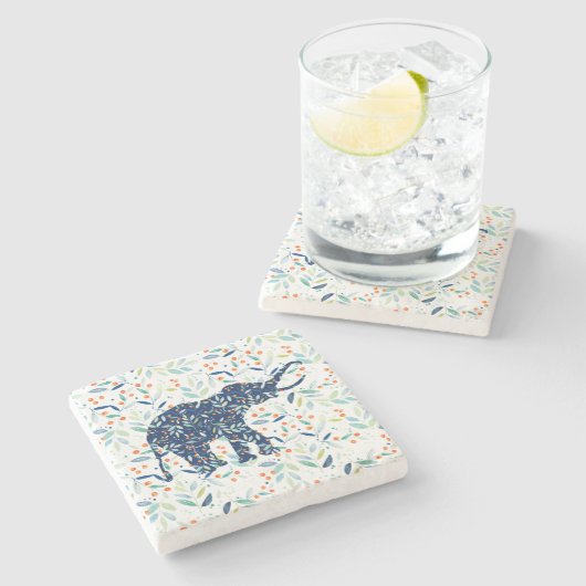 かわいい小さな青い象の植物水色 ストーンコースター (横)