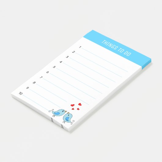 かわいい小さな青い鳥とハートが並ぶ ポストイット (アングル)