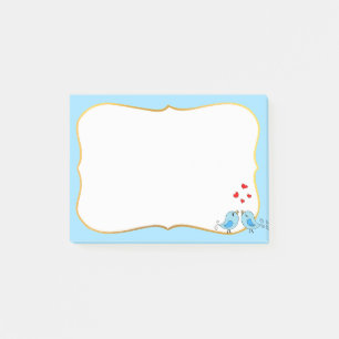 かわいい小さな青い鳥、ハート、薄い青枠 ポストイット