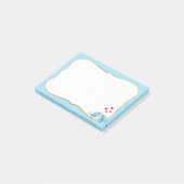 かわいい小さな青い鳥、ハート、薄い青枠 ポストイット (アングル)