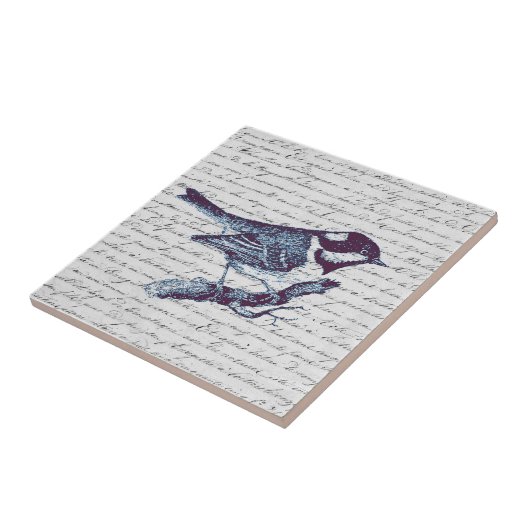 かわいい小さな青の鳥のヴィンテージフランスのスクリプト タイル (側面)