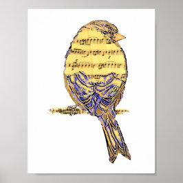 かわいい小さな音符の鳥 ポスター