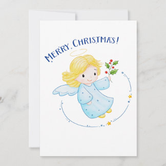 かわいい小さな飛んでいる天使の女の子のクリスマス シーズンカード
