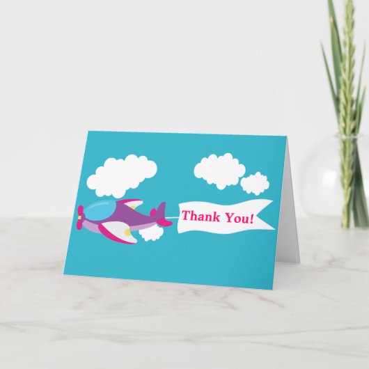 かわいい小さな飛行機の女の子サンキューカード サンキューカード (正面)