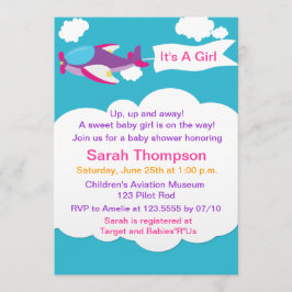 かわいい小さな飛行機の女の子ベビーシャワー招待状 招待状