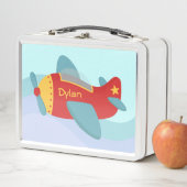 かわいい小さな飛行機の男のパーソナライズされた子 メタルランチボックス (インサイチュ)