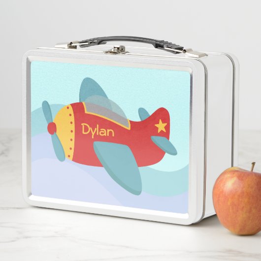 かわいい小さな飛行機の男のパーソナライズされた子 メタルランチボックス (インサイチュ)