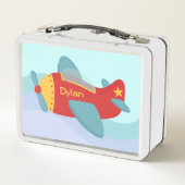 かわいい小さな飛行機の男のパーソナライズされた子 メタルランチボックス (裏面)