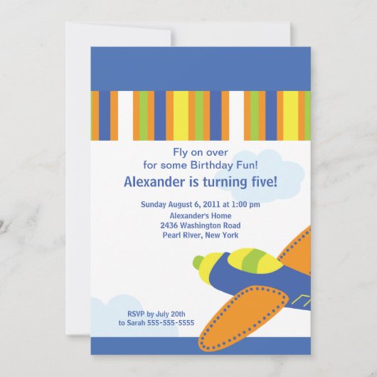 かわいい小さな飛行機の誕生日パーティーの招待 招待状 (正面)