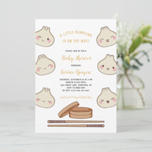 かわいい小さな餃子ベビースシャワー招待状 招待状 (スタンド正面)