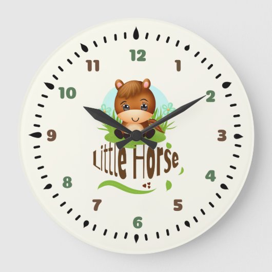 かわいい小さな馬 ラージ壁時計 (正面)