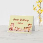 かわいい小さな馬 動物 オーダーメイド 名前 個人用 カード (黄色い花)