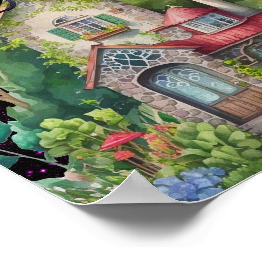 かわいい小さな魔女と猫とハッピーハウス ポスター (角)