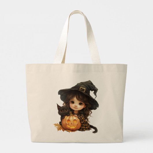 かわいい小さな魔女と猫 ラージトートバッグ (裏面)