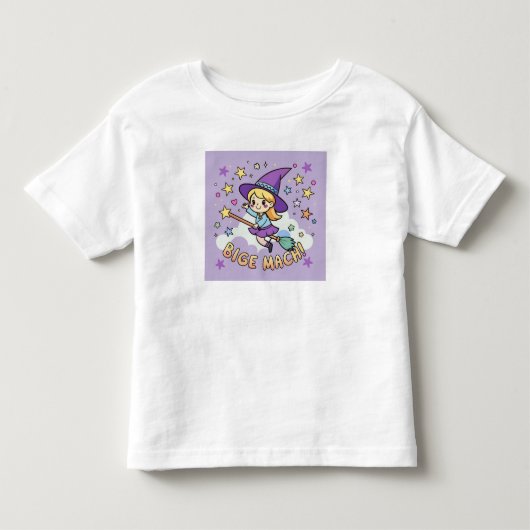 かわいい小さな魔女のほうき飛行ハロウィンベクター トドラーTシャツ (正面)