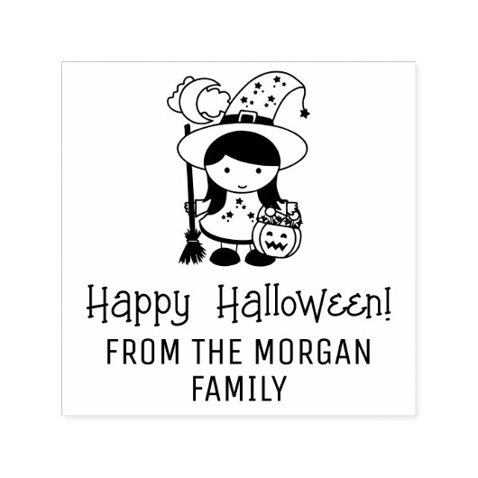 かわいい小さな魔女のトリックまたはトレーターハロウィーンの名前 セルフインキングスタンプ (デザイン)
