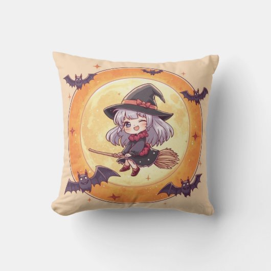 かわいい小さな魔女のハロウィン枕 クッション (正面)