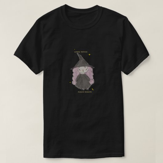 かわいい小さな魔女のハロウィン漫画 Tシャツ (デザイン正面)