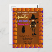 かわいい小さな魔女の子供のハロウィーン招待状 ポストカード (正面/裏面)